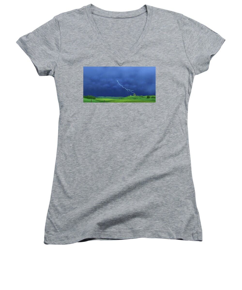 Evening Scene Women's V-Neck featuring the digital art Out of the Blue by Scott Ross