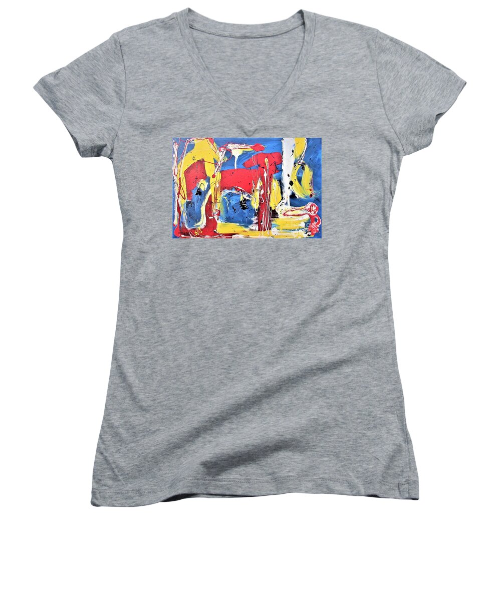 Expressive Abstract Women's V-Neck featuring the painting Passion Purpose by Rebecca Flores