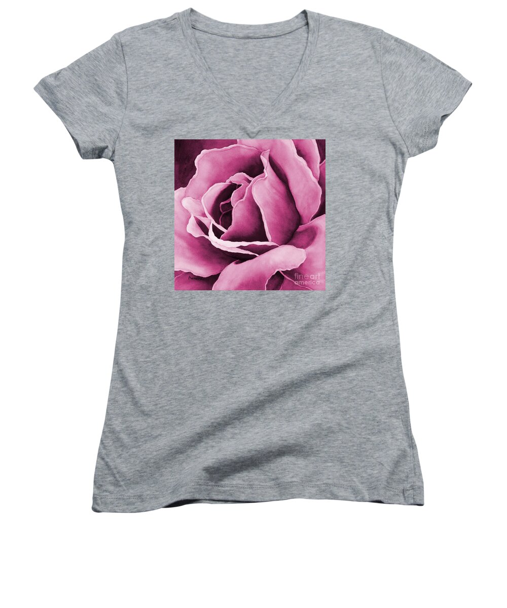 Rose Women's V-Neck featuring the painting Peach Rose-Pink by Hailey E Herrera