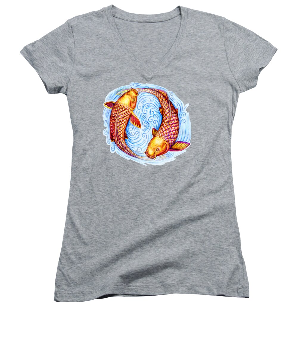 Pisces Women's V-Neck featuring the drawing Pisces by Rebecca Wang