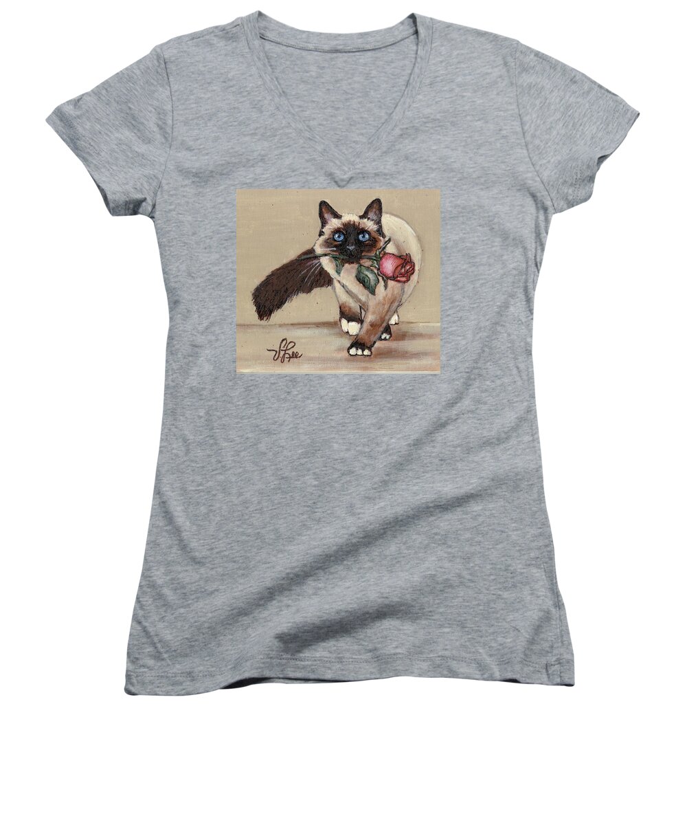 Cat Women's V-Neck featuring the painting Pretty Rosalie by VLee Watson