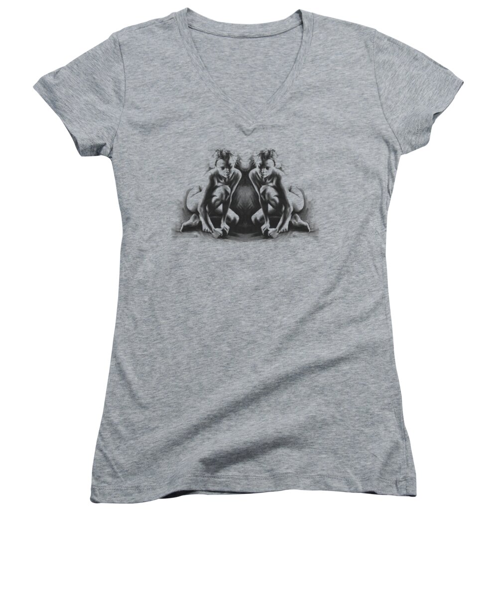 Quiescent Women's V-Neck featuring the drawing Quiescent by Paul Davenport