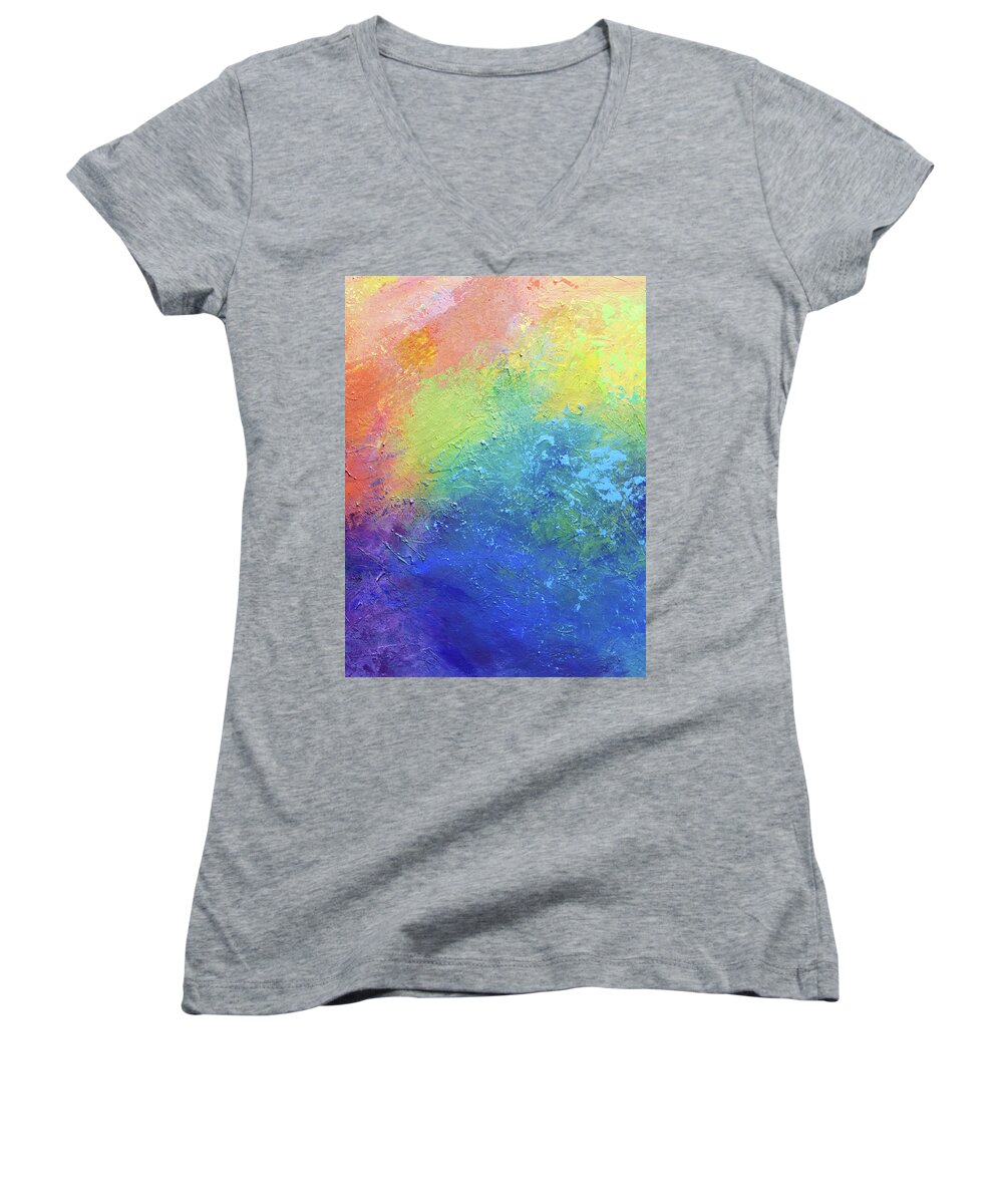 Sky Women's V-Neck featuring the painting Rainbow Blue by Linda Bailey
