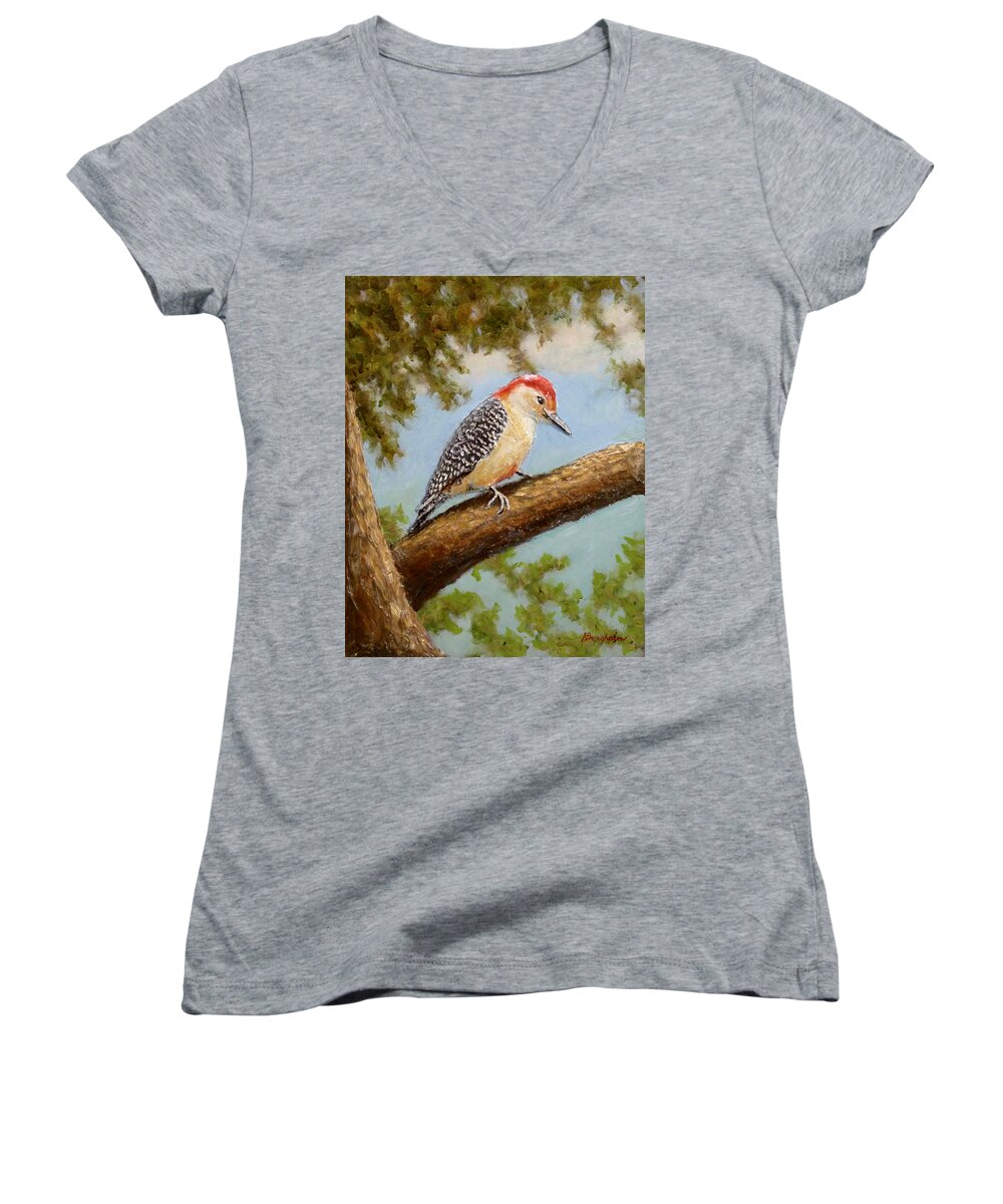 Bird Women's V-Neck featuring the painting Red Belie by Joe Bergholm