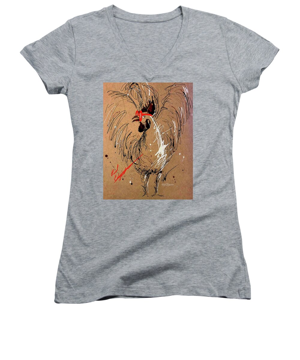 Chicken Women's V-Neck featuring the drawing Fresh And Fiesty by C F Legette