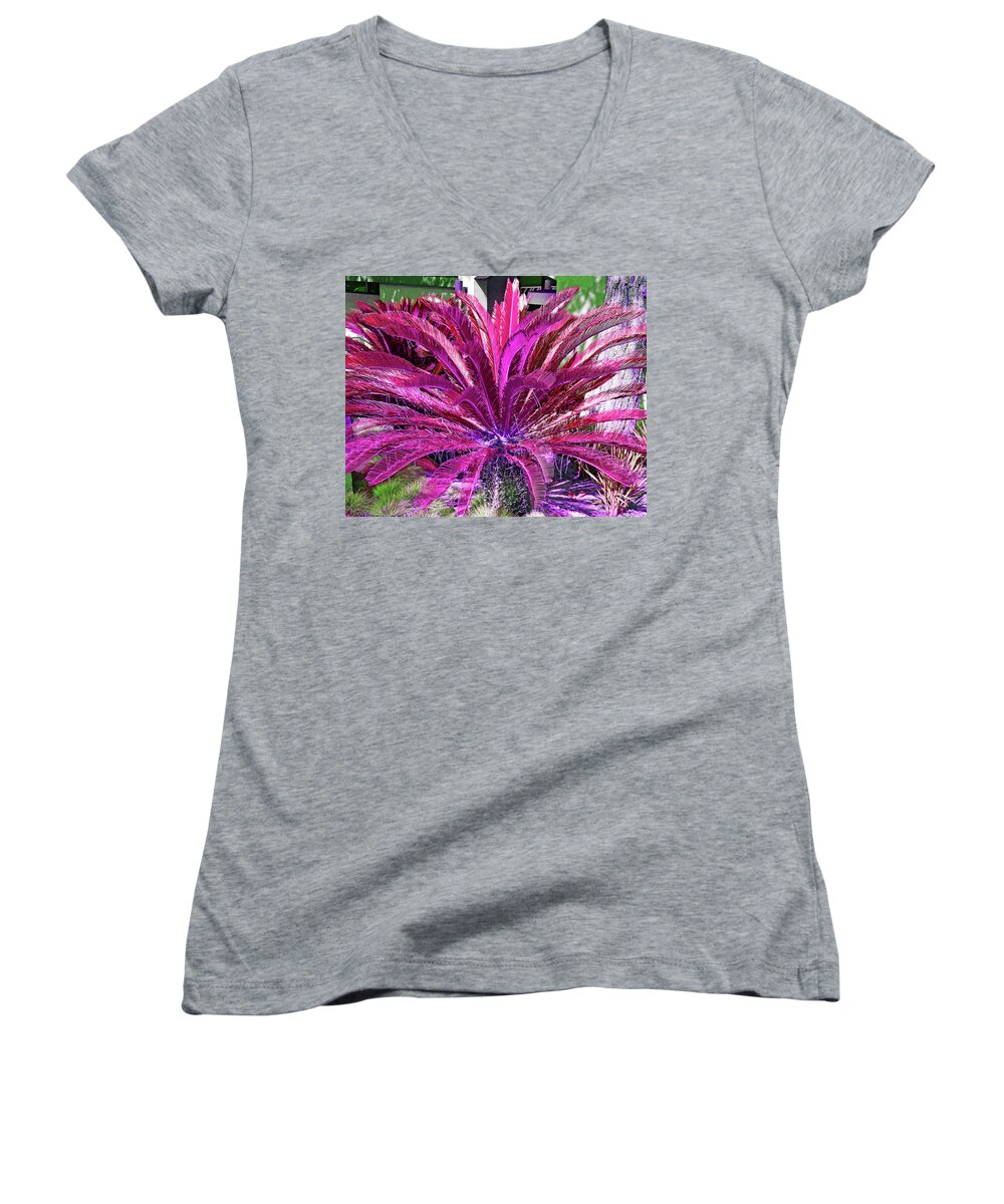 Fern Women's V-Neck featuring the photograph Magenta Fern by Andrew Lawrence