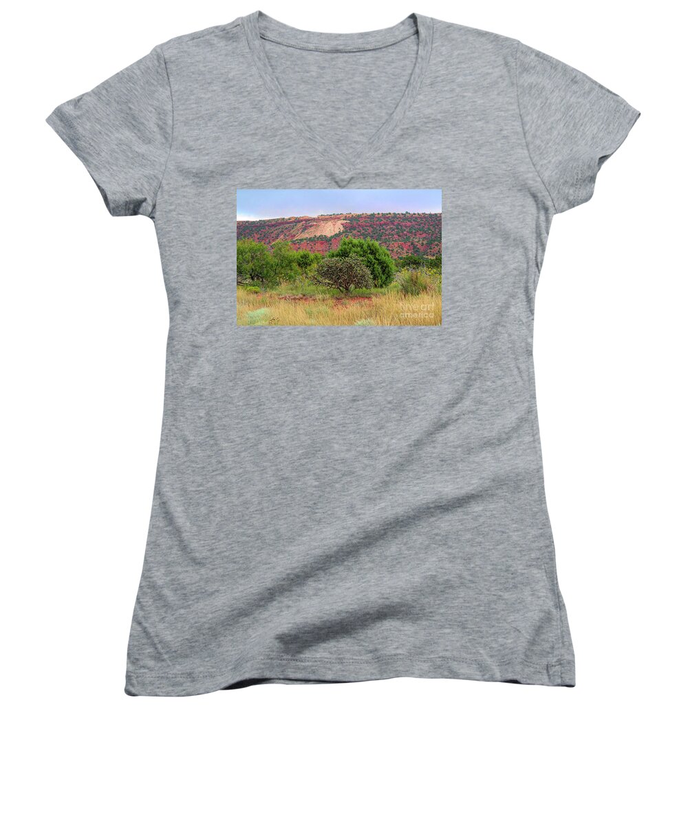 Landscape Women's V-Neck featuring the photograph Red Terrain - New Mexico by Diana Mary Sharpton