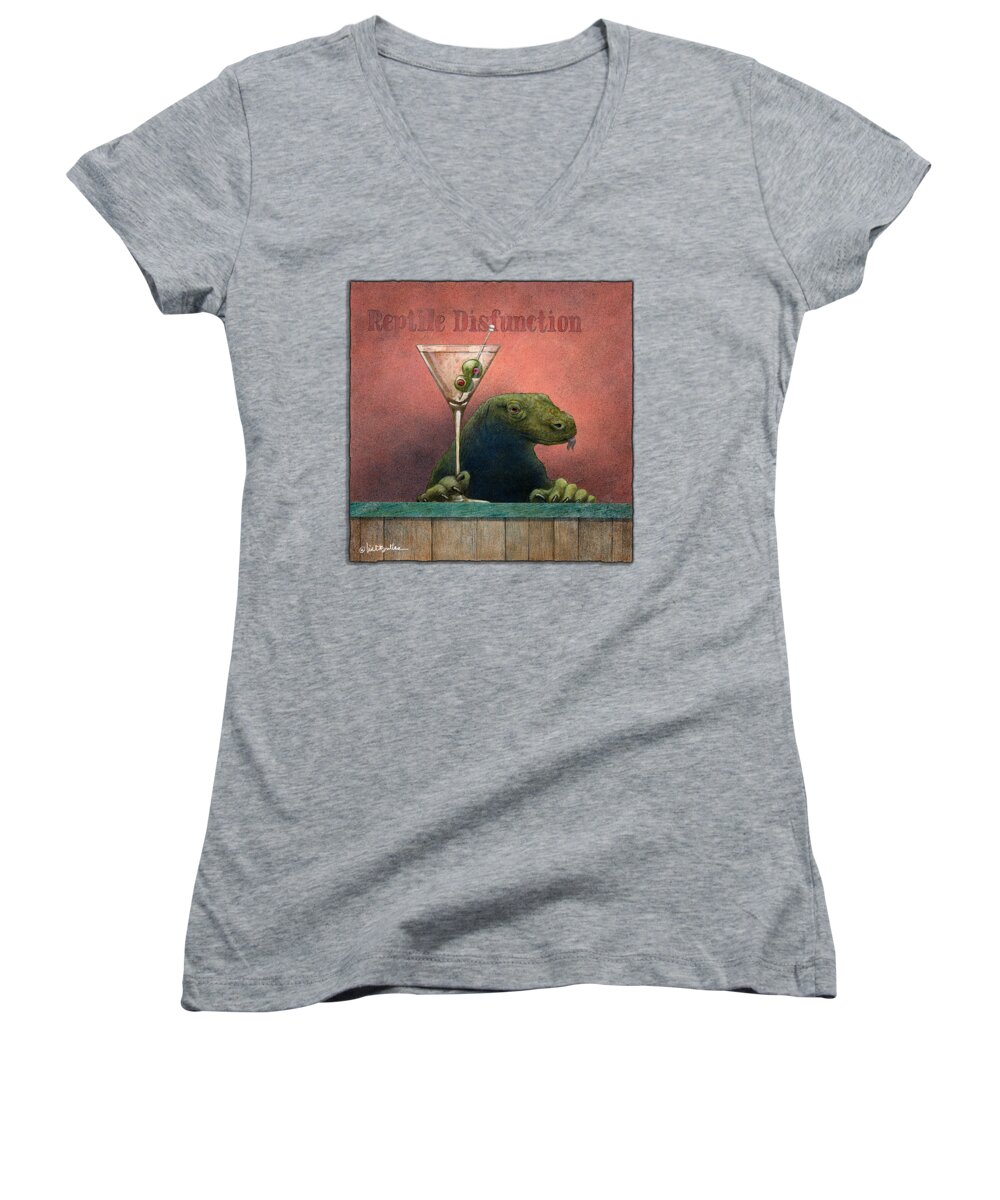 Monitor Lizard Women's V-Neck featuring the painting Reptile Dysfunction... by Will Bullas