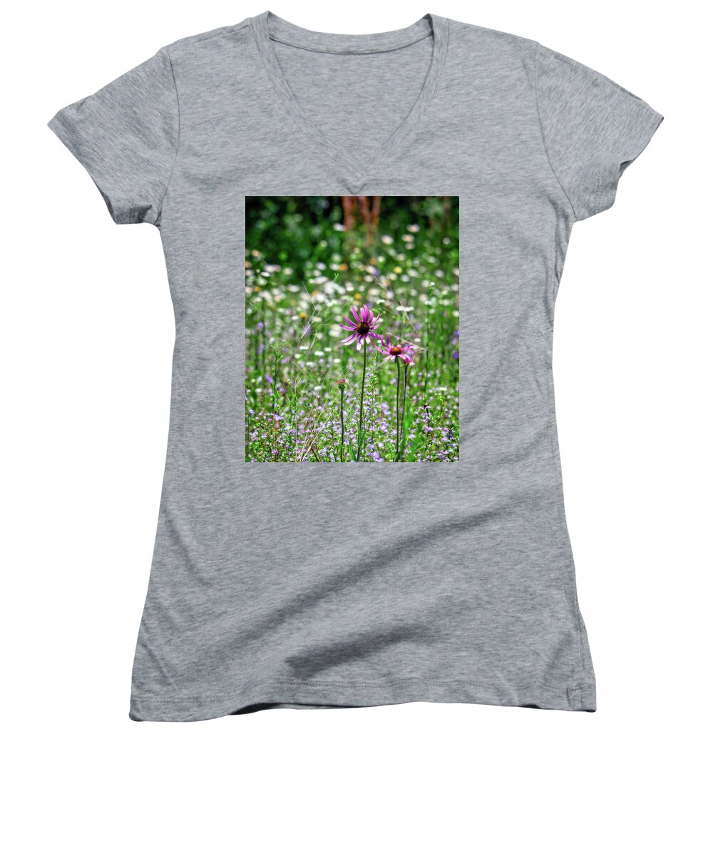 Wildflowers Women's V-Neck featuring the photograph Riot of Wildflowers by Laura Vilandre