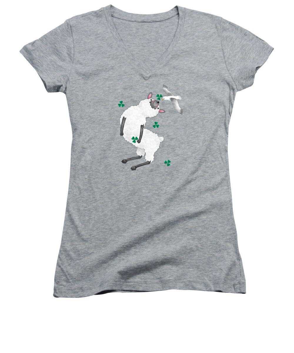 Sheep Women's V-Neck featuring the digital art S is for Sheep by Valerie Drake Lesiak