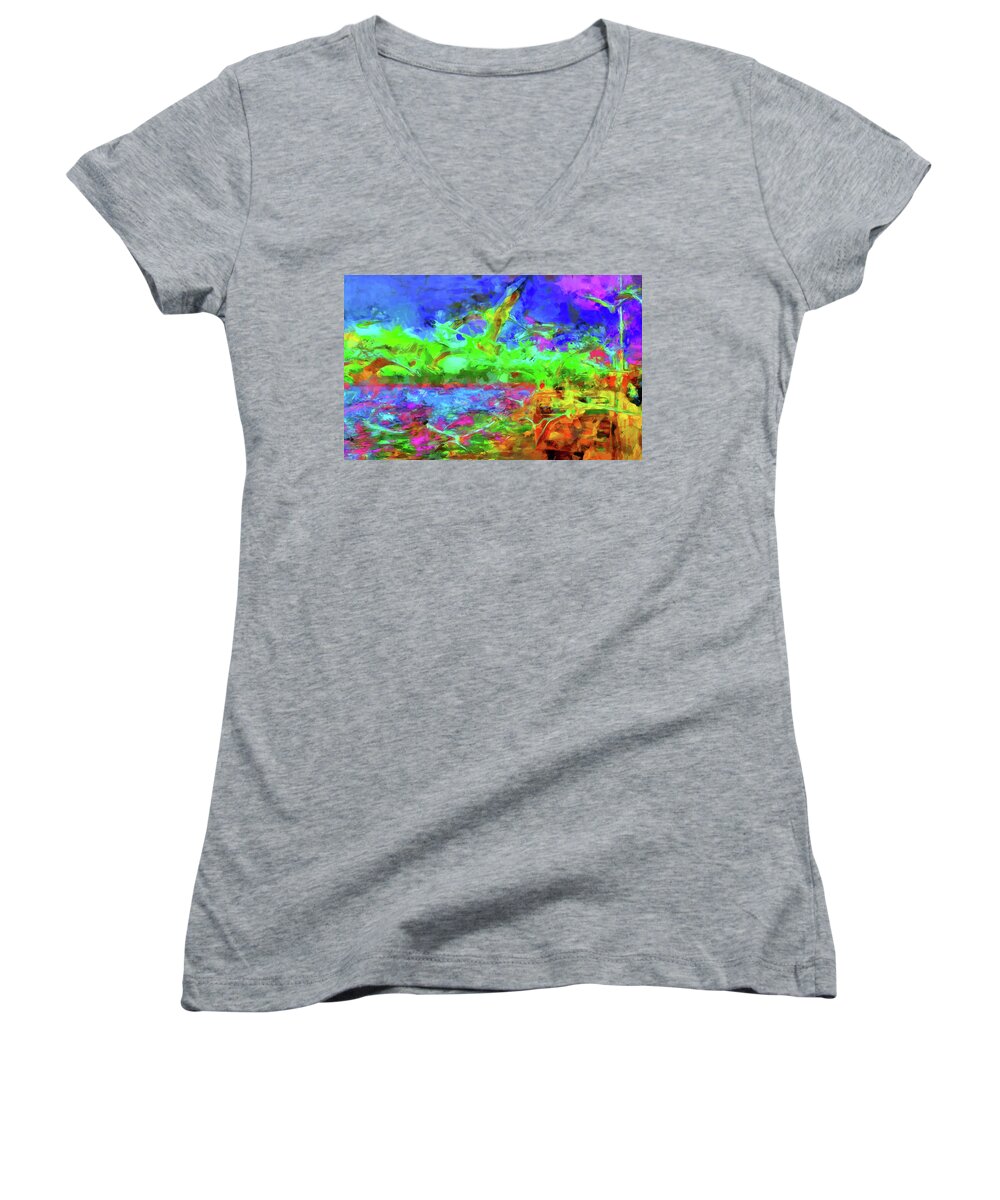 Seagull Art Women's V-Neck featuring the digital art Seagulls by Caito Junqueira