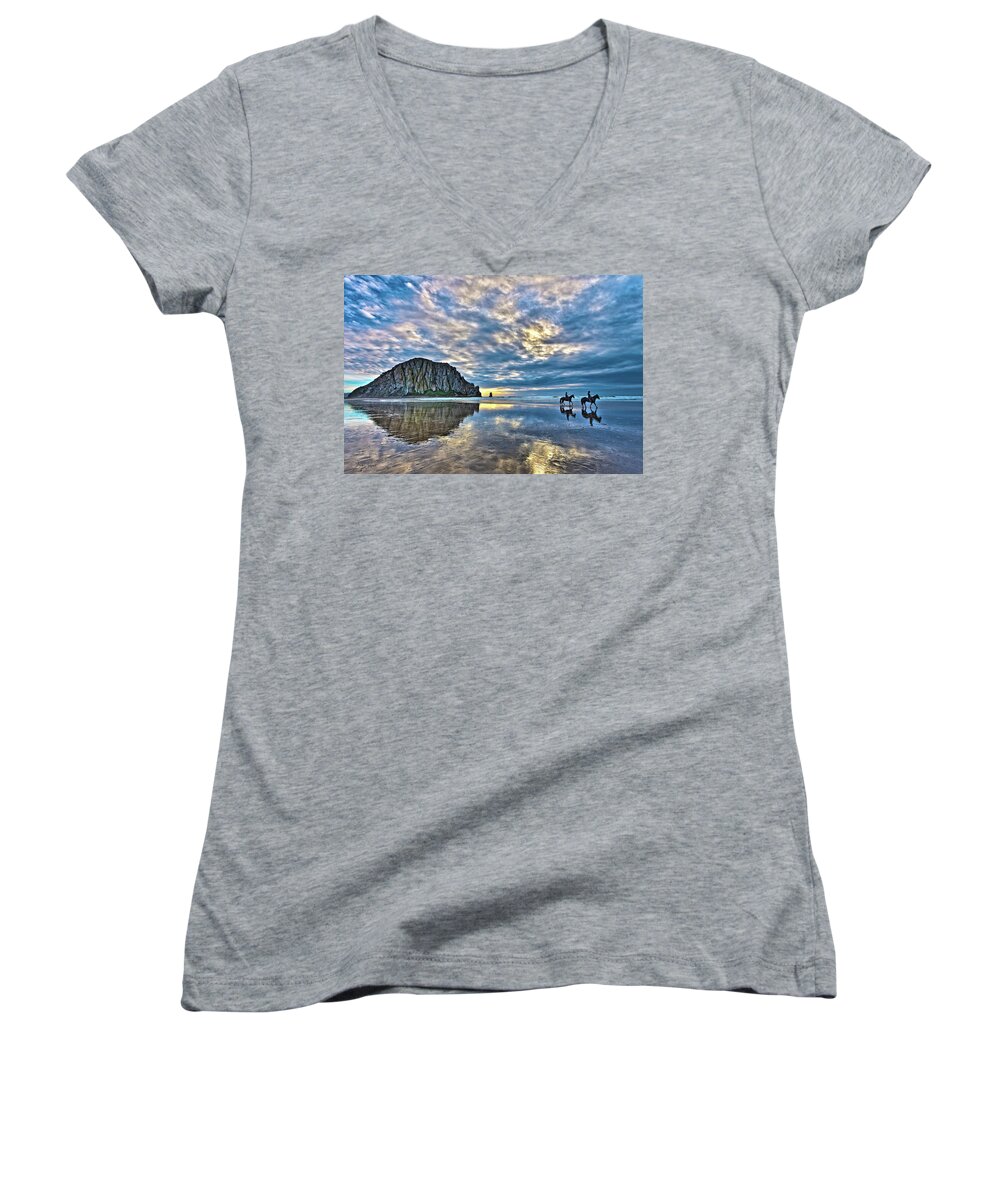 Morro Rock Women's V-Neck featuring the photograph Shadow Riders by Beth Sargent