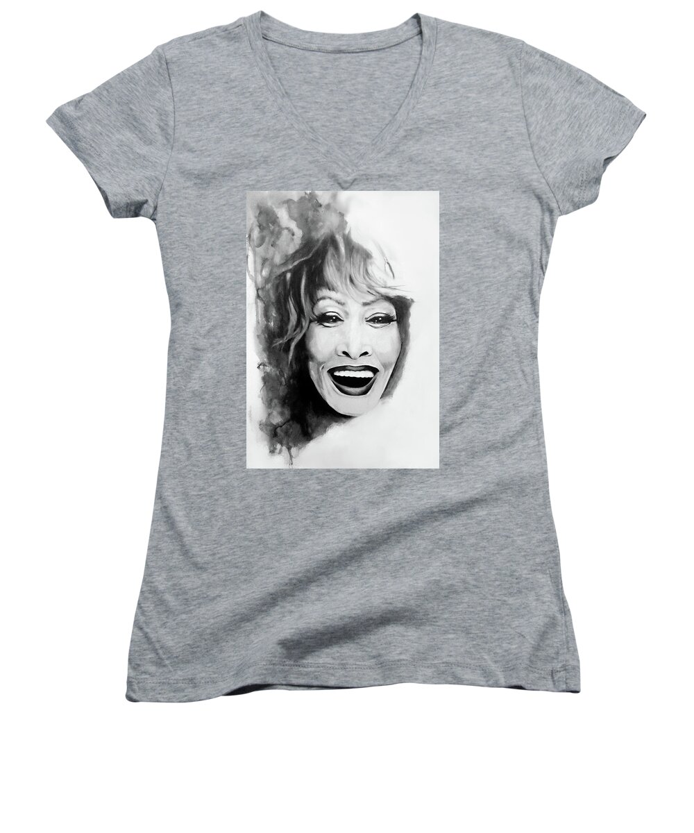 Singer Women's V-Neck featuring the digital art Simply the Best Tina Turner by William Walts