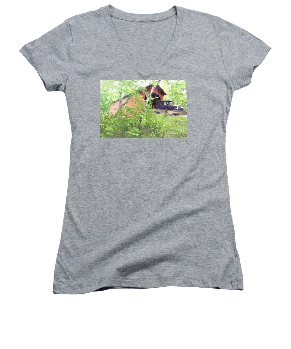 Covered Bridge Women's V-Neck featuring the photograph Making House Calls by George Robinson