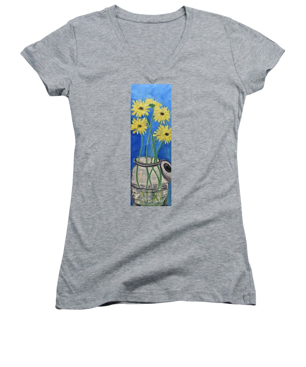  Flowers Women's V-Neck featuring the painting Smile by Evelina Popilian