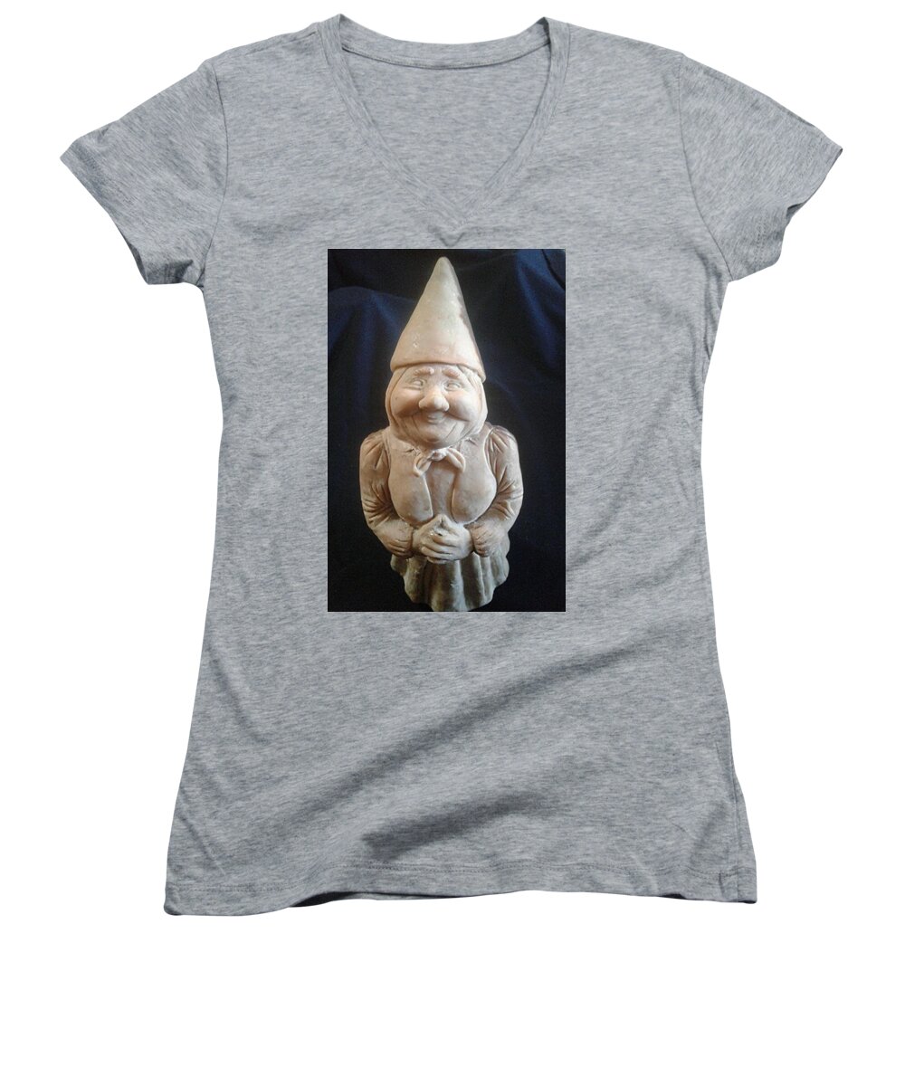  Women's V-Neck featuring the painting Smiling Gnome by James RODERICK