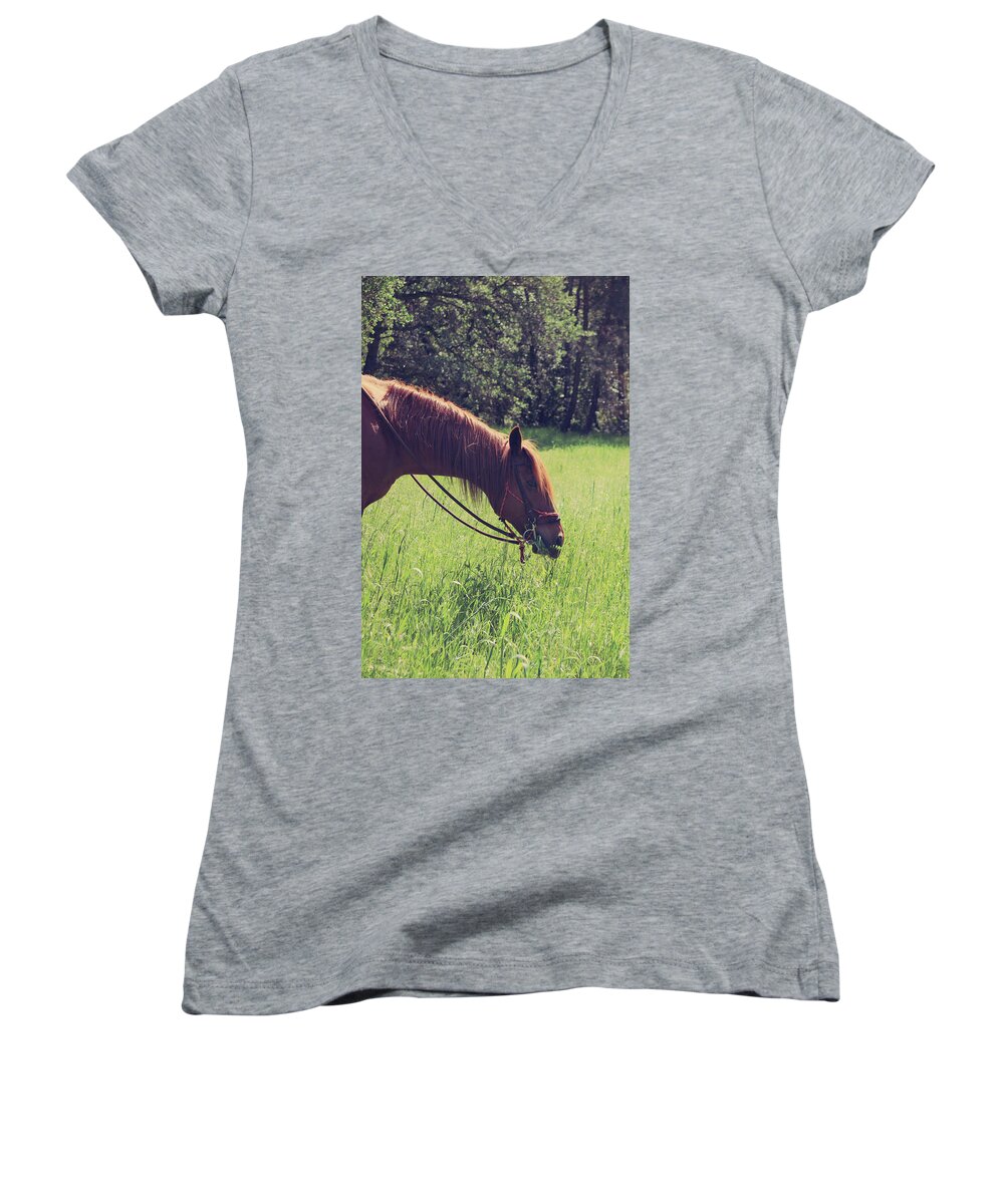Mt. Diablo State Park Women's V-Neck featuring the photograph Snack Time by Laurie Search
