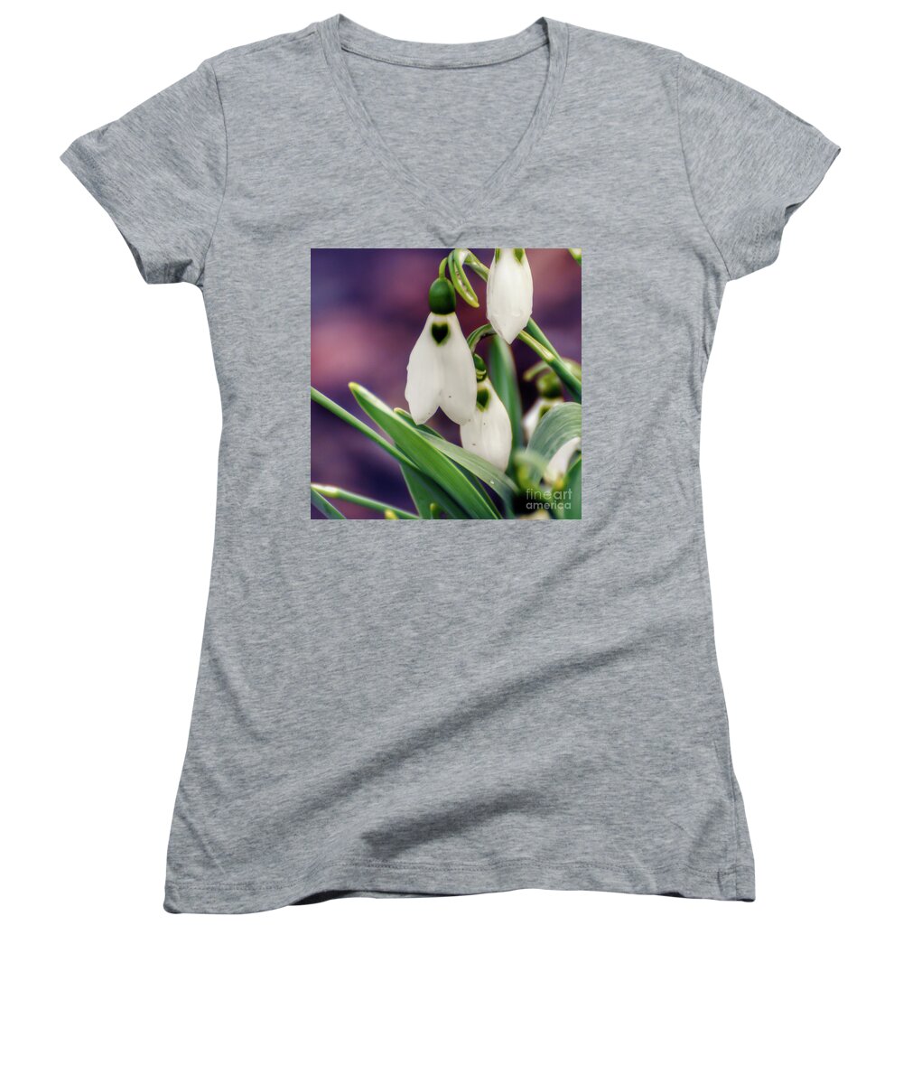Snowdrops Women's V-Neck featuring the photograph Snowdrops by Kerri Farley