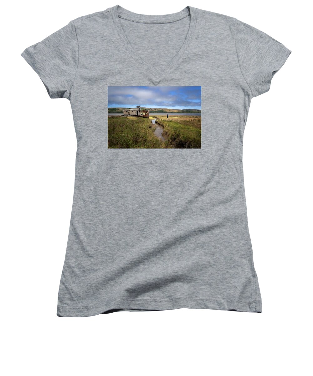 Inverness Women's V-Neck featuring the photograph Social Distancing by Laura Macky
