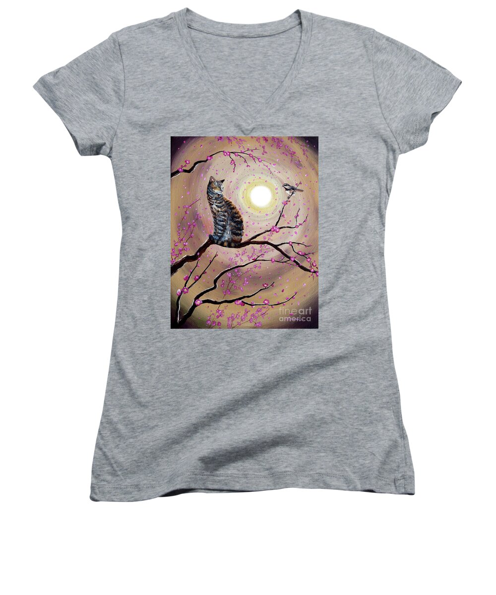 Zen Women's V-Neck featuring the painting Song of the Chickadee by Laura Iverson
