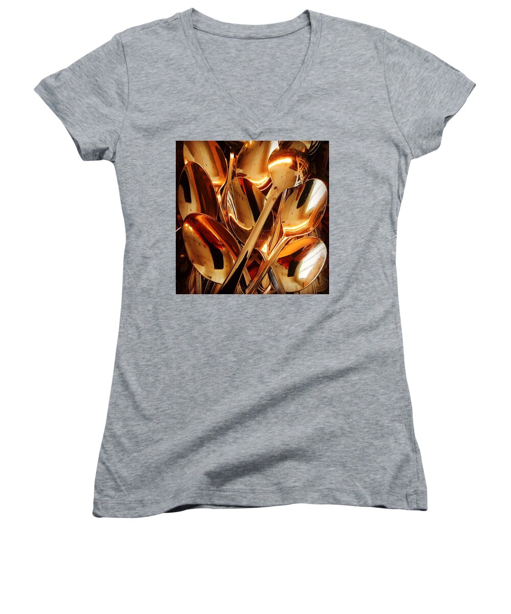 Spoons Women's V-Neck featuring the photograph Spoons by Brian Sereda