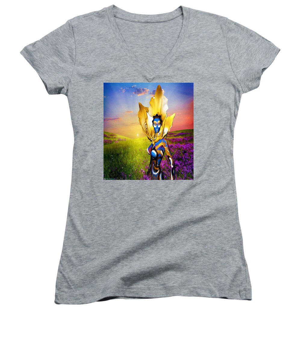 Lily Women's V-Neck featuring the digital art Spotted Lily by Williem McWhorter