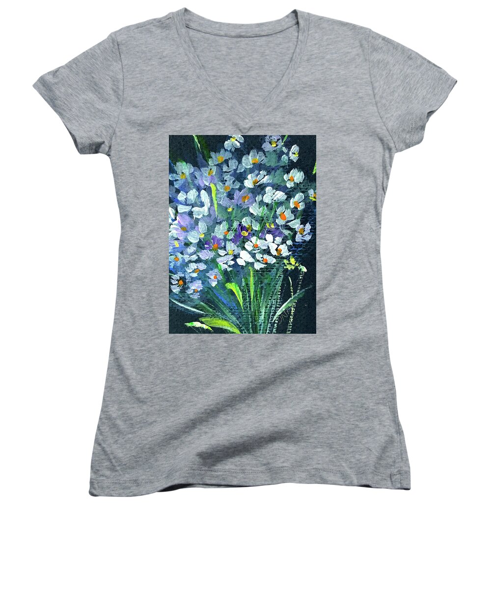 Flowers Women's V-Neck featuring the painting Spring is here by Dorothy Maier