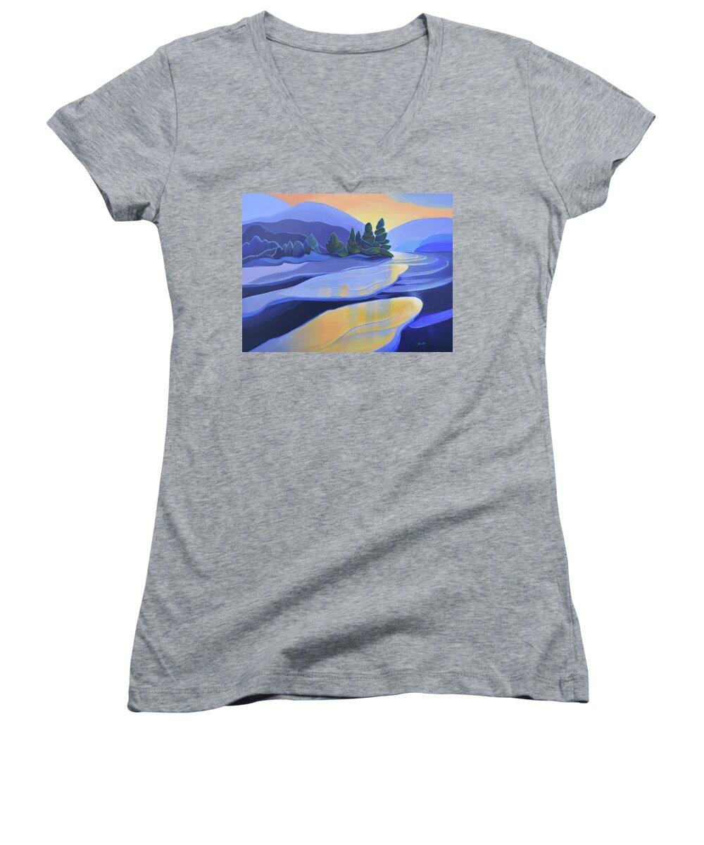 Group Of Seven Women's V-Neck featuring the painting Spring Thaw by Barbel Smith