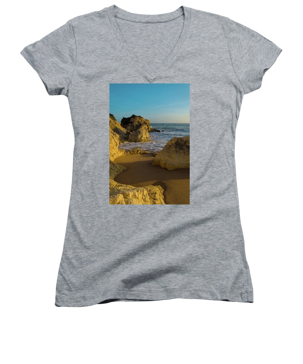 Beach Women's V-Neck featuring the photograph Sunset at Gale East Beach by Angelo DeVal