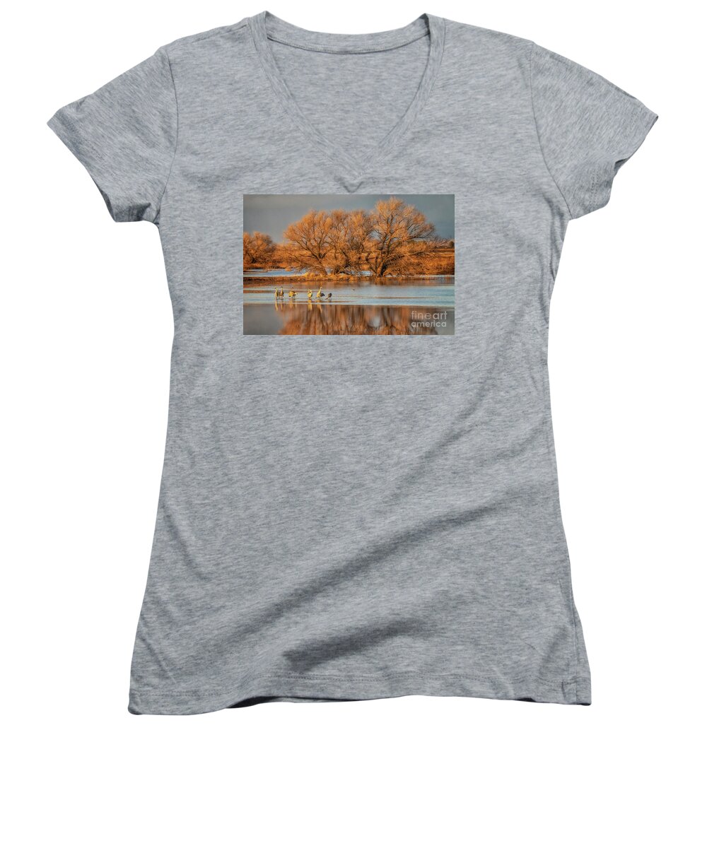 Sunset At Whitewater Draw Women's V-Neck featuring the photograph Sunset at Whitewater Draw by Priscilla Burgers