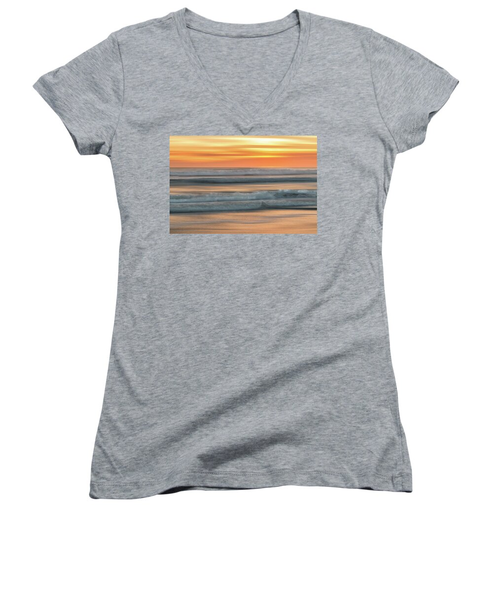 Surf Women's V-Neck featuring the photograph Sunset Surf by Patti Deters