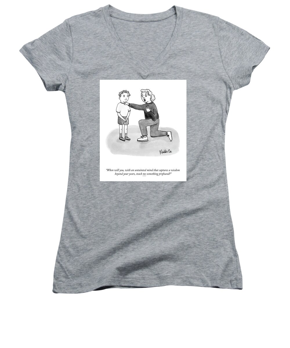 “when Will You Women's V-Neck featuring the drawing Teach Me Something Profound by Maddie Dai