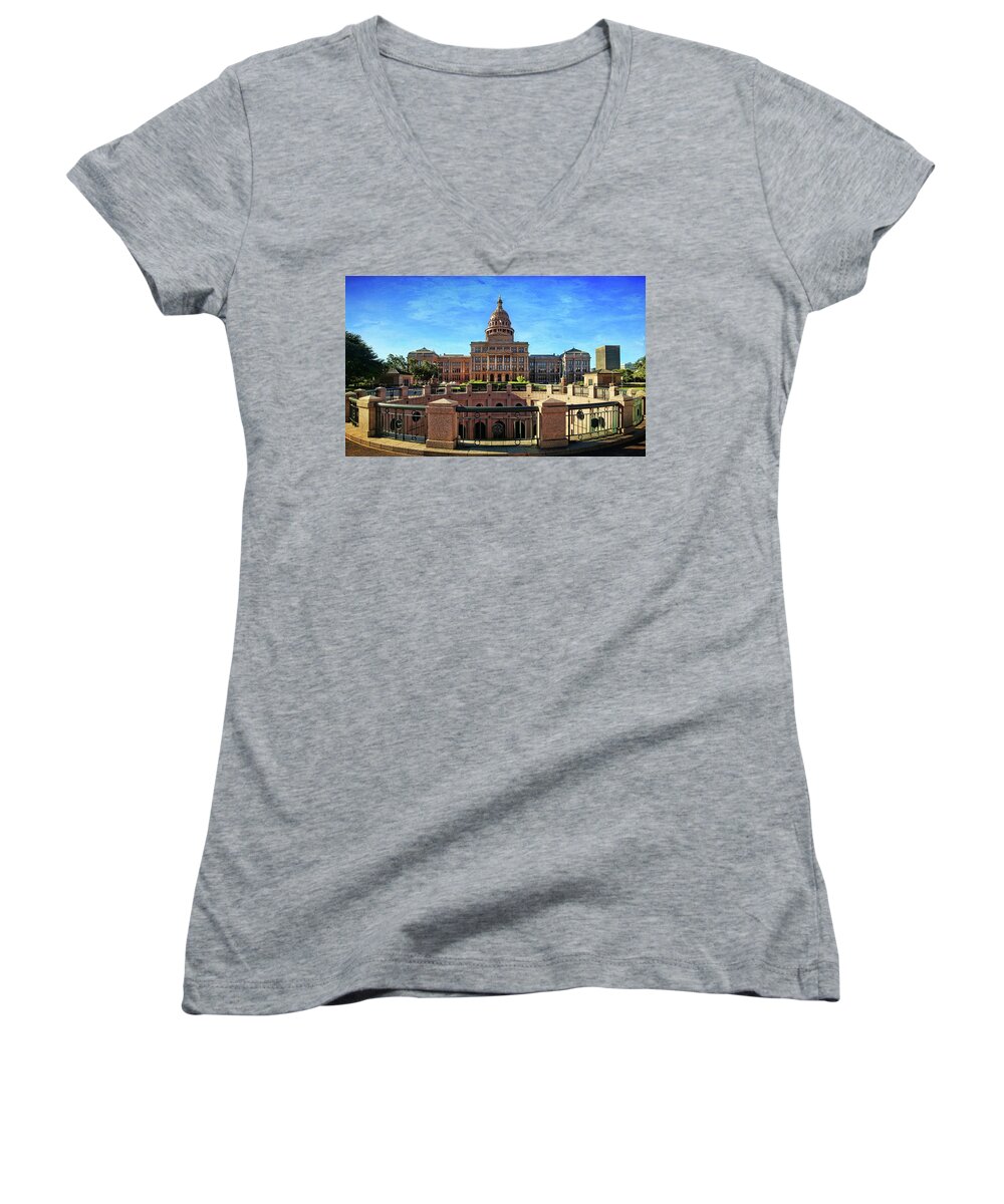 Texas Women's V-Neck featuring the photograph Texas State Capitol 1 by Judy Vincent