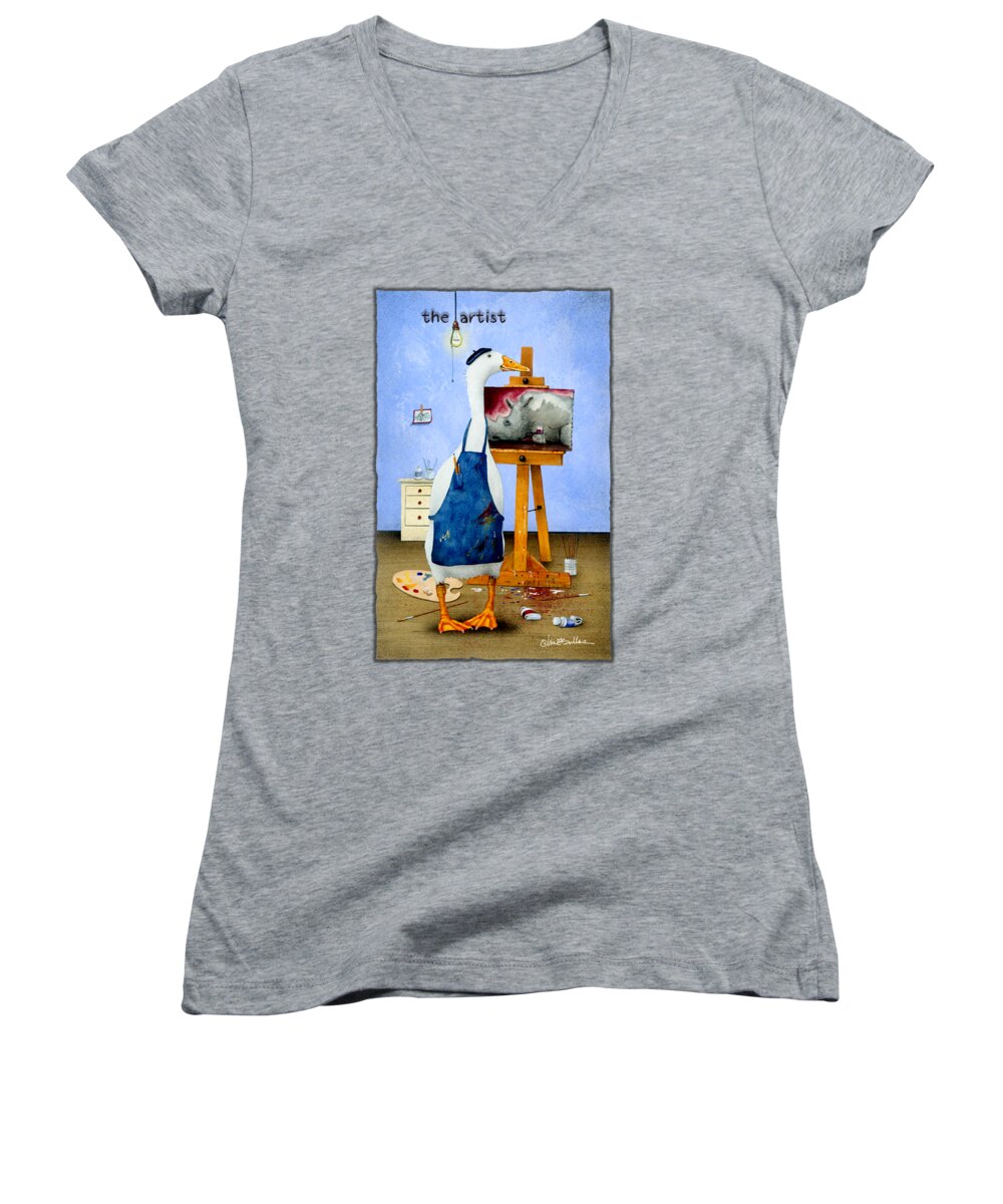 Duck Women's V-Neck featuring the painting The Artist... by Will Bullas