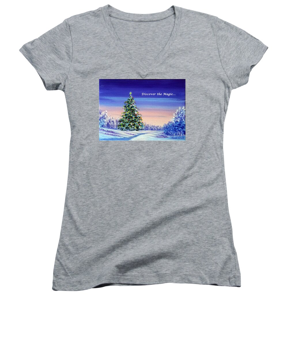 The Women's V-Neck featuring the painting The Discovery - Discover the Magic by Sarah Irland