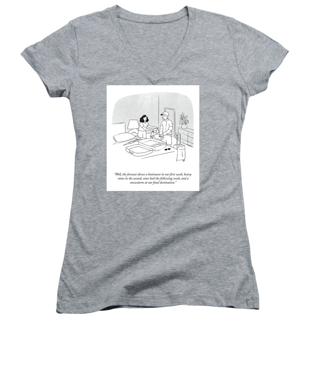 well Women's V-Neck featuring the drawing The Forecast by Anjali Chandrashekar