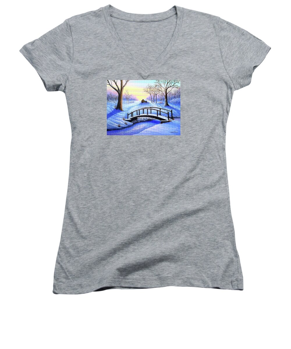 The Women's V-Neck featuring the painting The Path Home by Sarah Irland