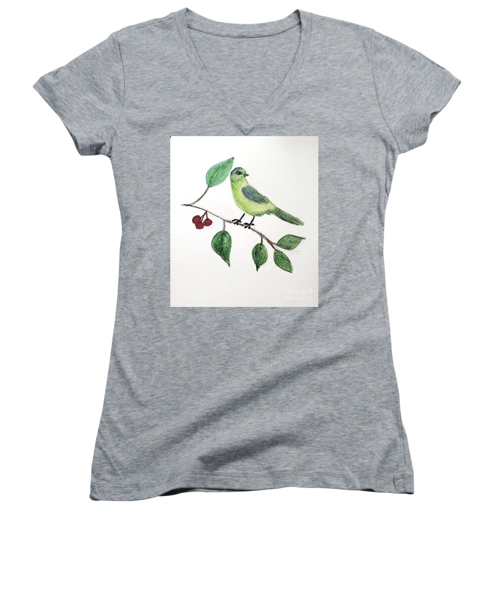 Bird Women's V-Neck featuring the painting A Key West Pause by Margaret Welsh Willowsilk