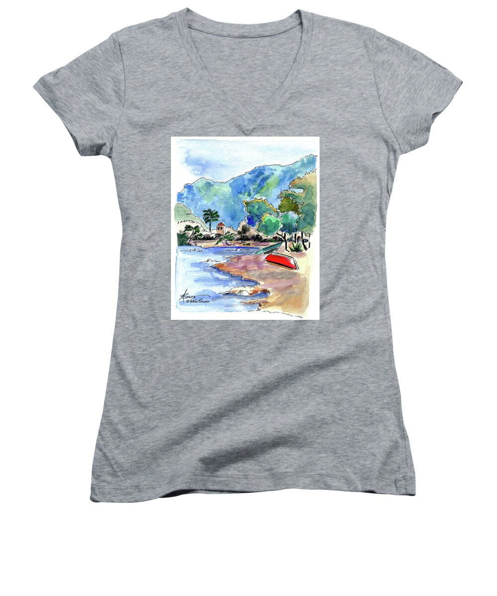 Boats Women's V-Neck featuring the painting The Peloponnese by Adele Bower