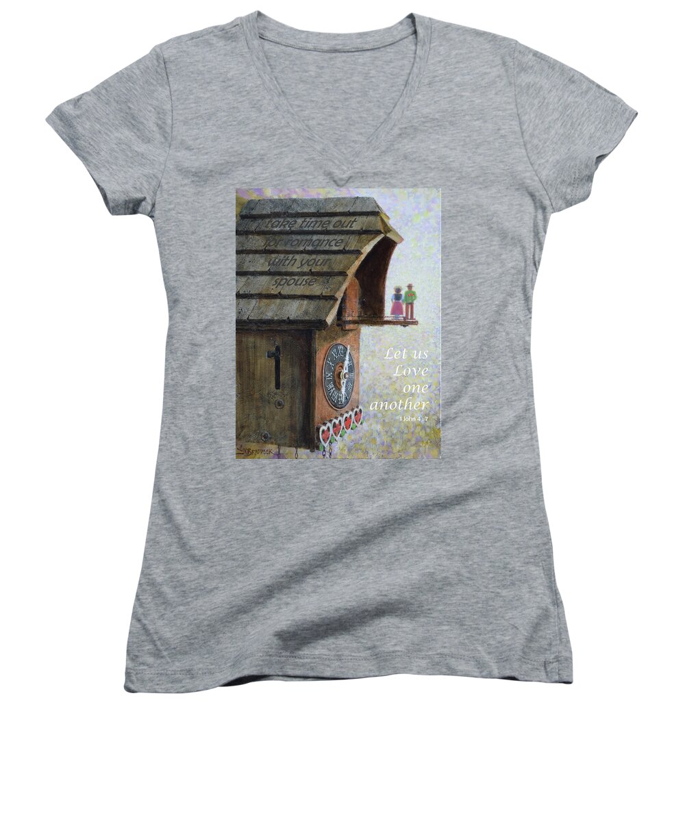 Valentines Women's V-Neck featuring the painting Time out Together by Graham Braddock