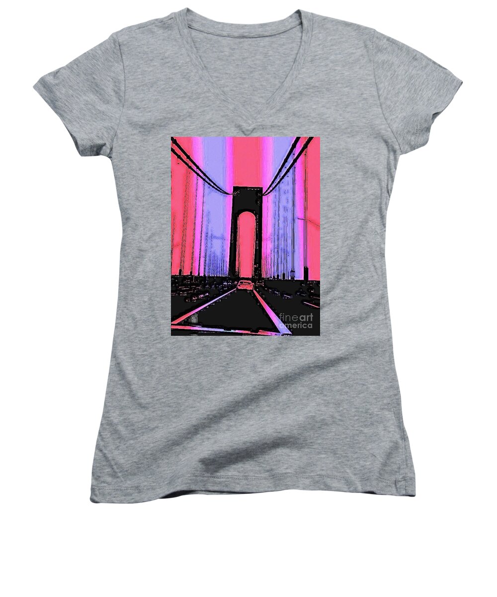 Bridge Women's V-Neck featuring the photograph To Brooklyn , New York by Susan Carella