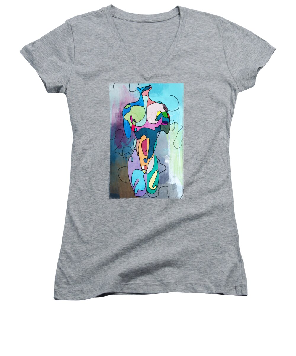 Minimal Art Women's V-Neck featuring the painting To Much Colors by Mark Ashkenazi