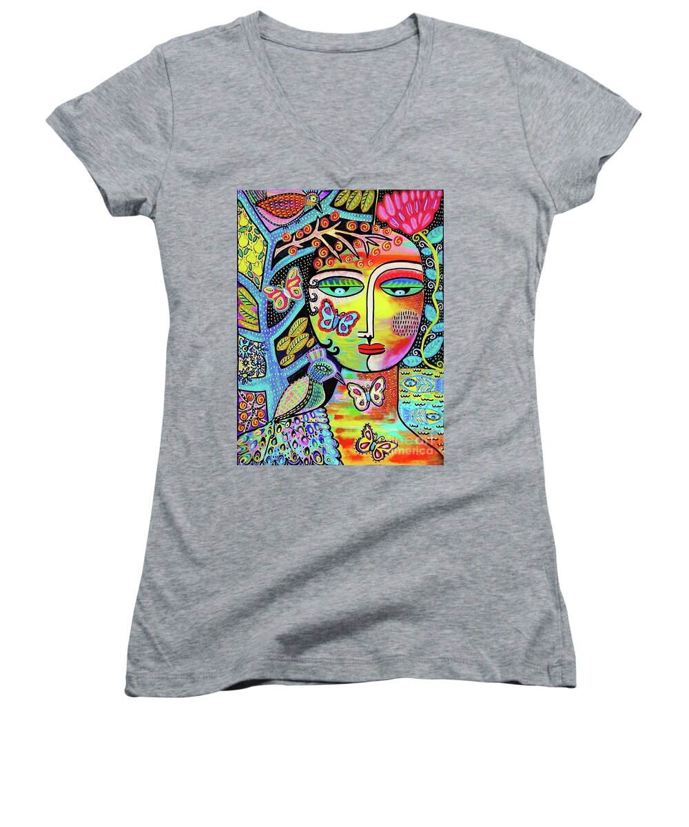 Art Women's V-Neck featuring the painting Tree Of Life Paradise Goddess by Sandra Silberzweig