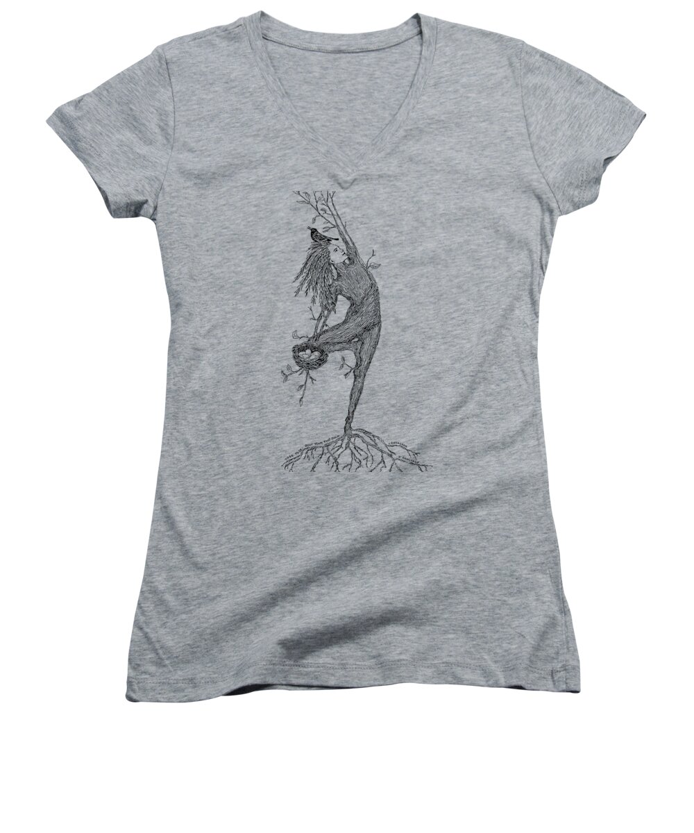 Tree Pose Women's V-Neck featuring the drawing Tree Pose by Jenny Armitage