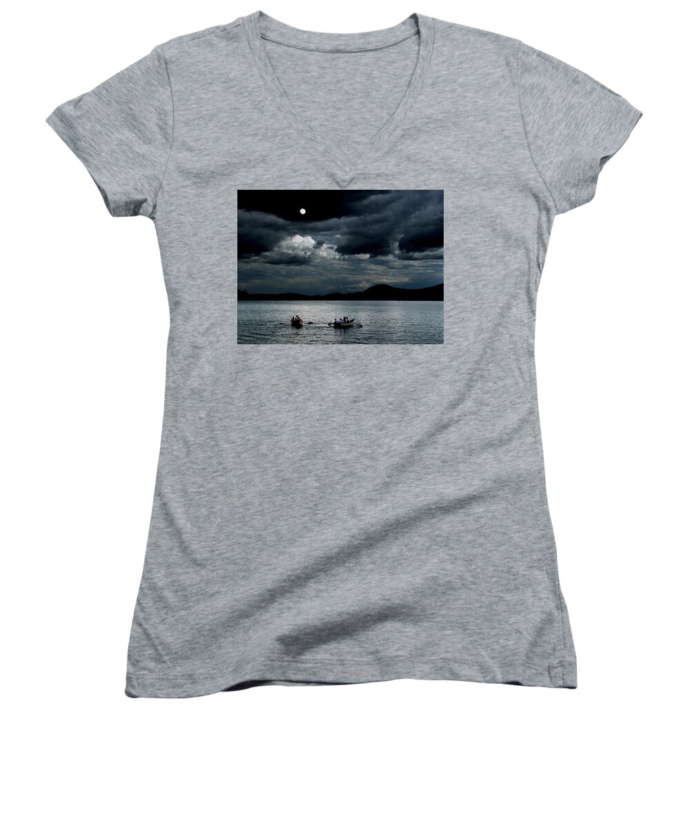 Row Women's V-Neck featuring the photograph Twice in a Blue Moon by Wayne King