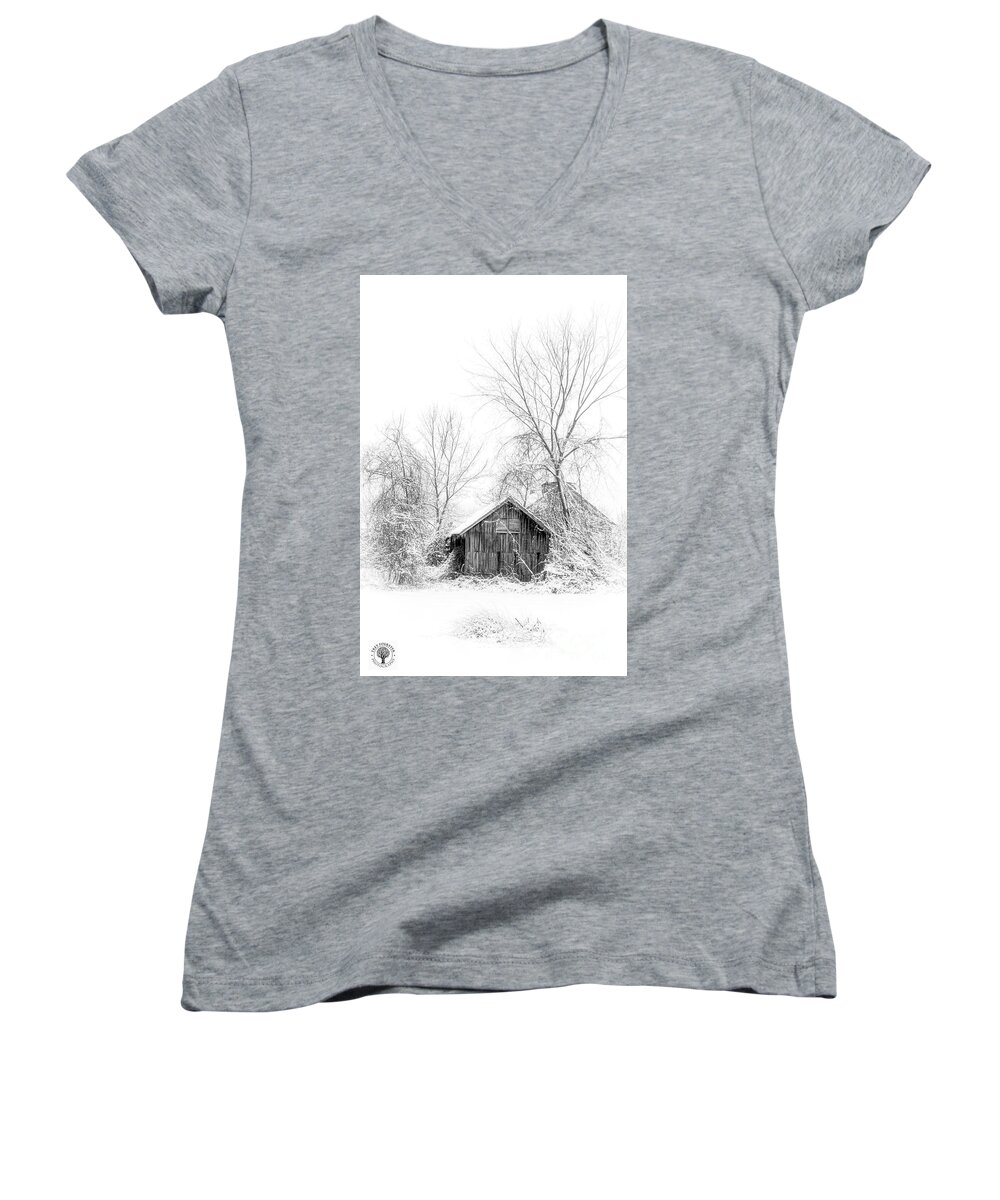 Winter Women's V-Neck featuring the photograph Two Peaks by Trey Foerster