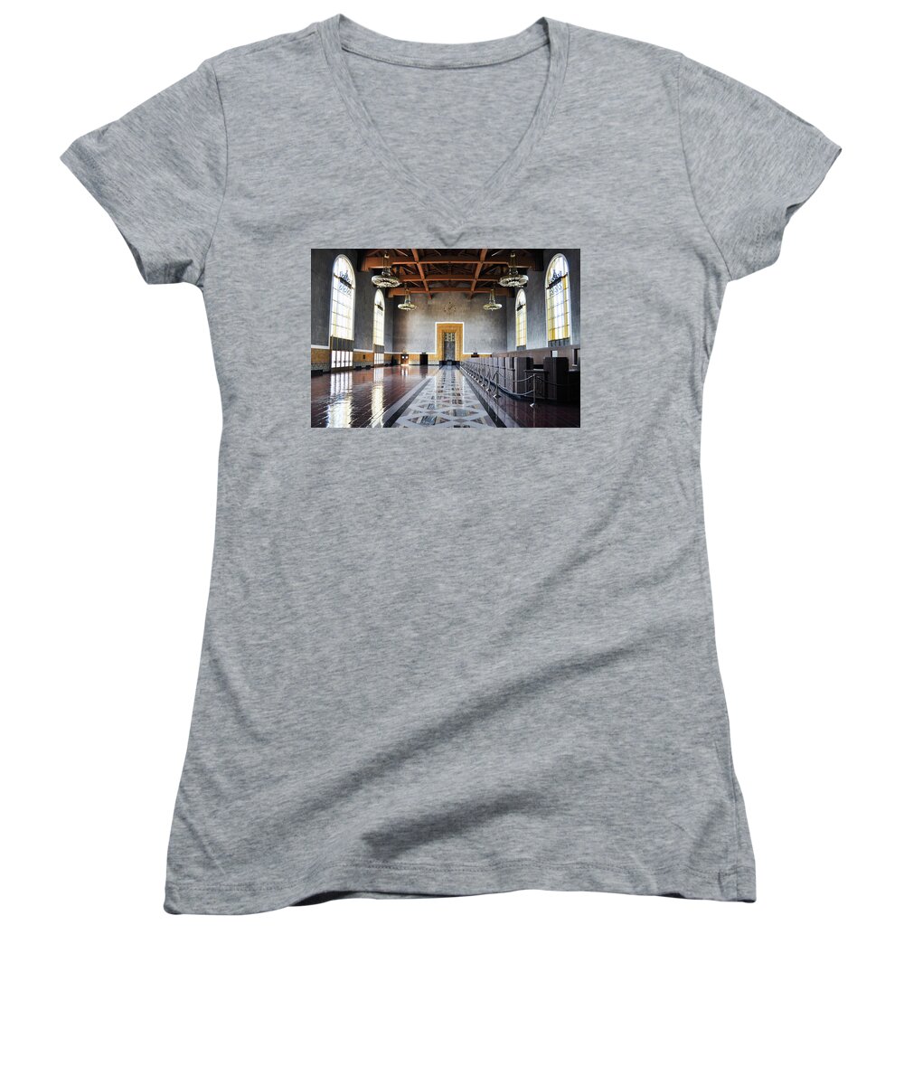 Union Station Women's V-Neck featuring the photograph Union Station Los Angeles by Kyle Hanson