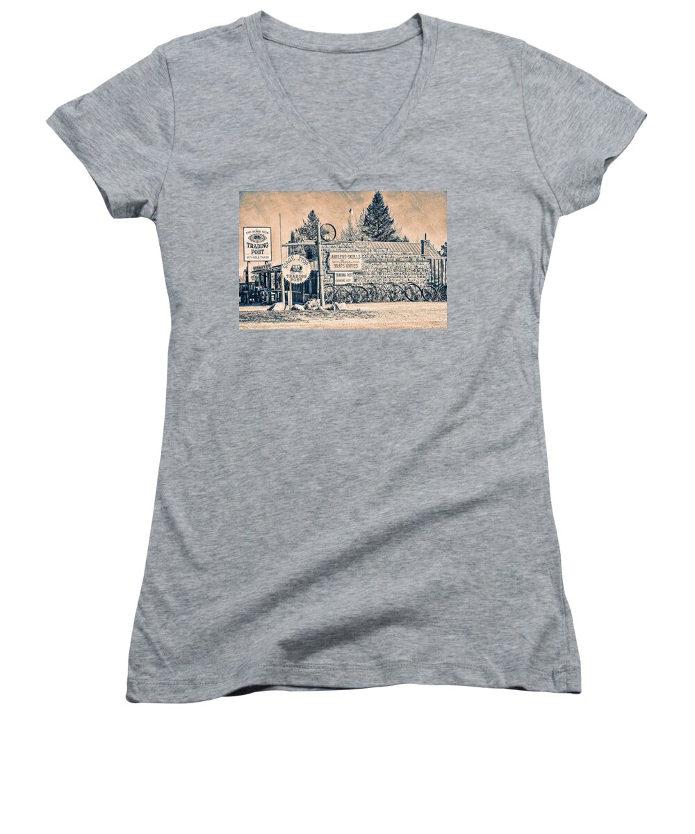 Custer Women's V-Neck featuring the photograph Vintage Custer South Dakota by Tatiana Travelways