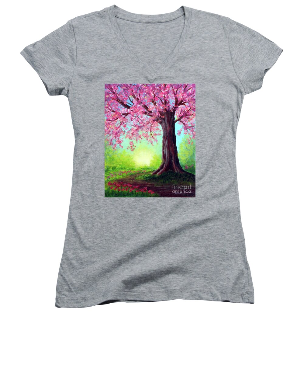 Welcoming Women's V-Neck featuring the painting Welcoming Spring by Sarah Irland