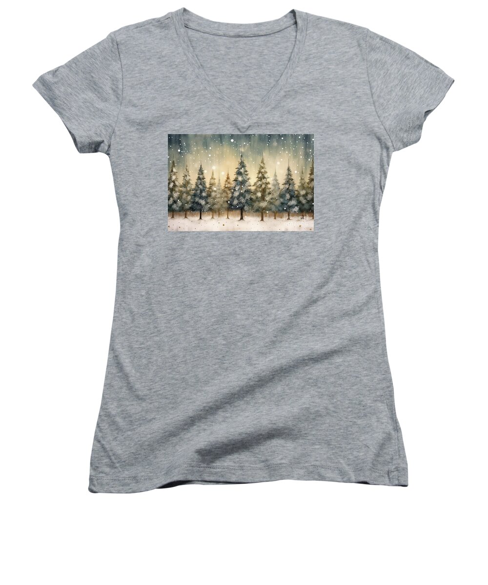 Trees Women's V-Neck featuring the painting Winter Trees by Tina LeCour